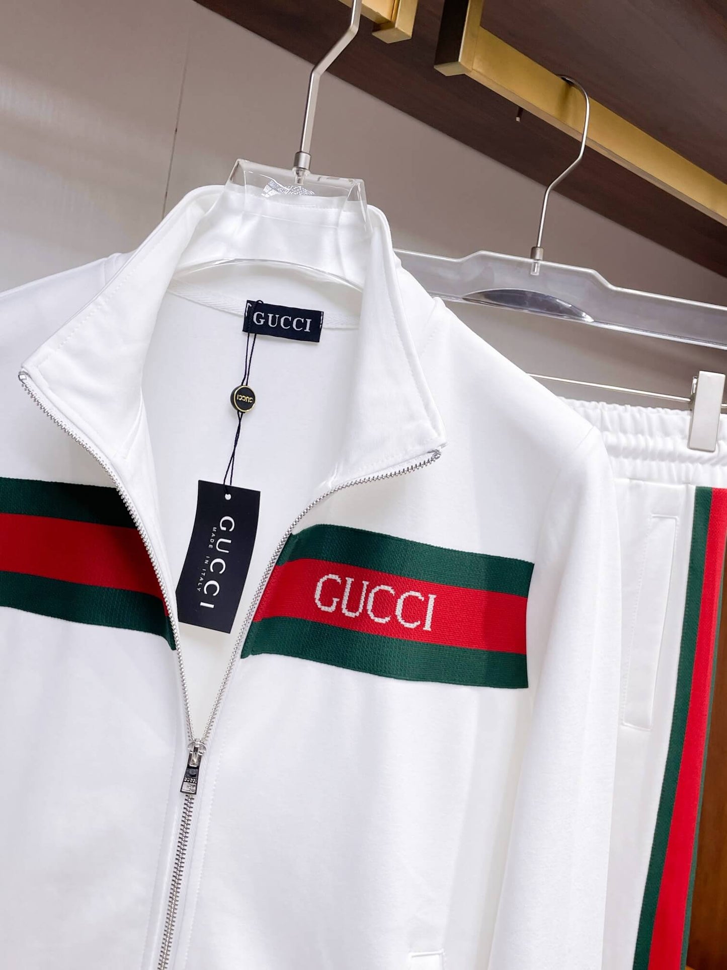 Gucci Web Stripe Technical Jersey Tracksuit White with Logo Chest Band