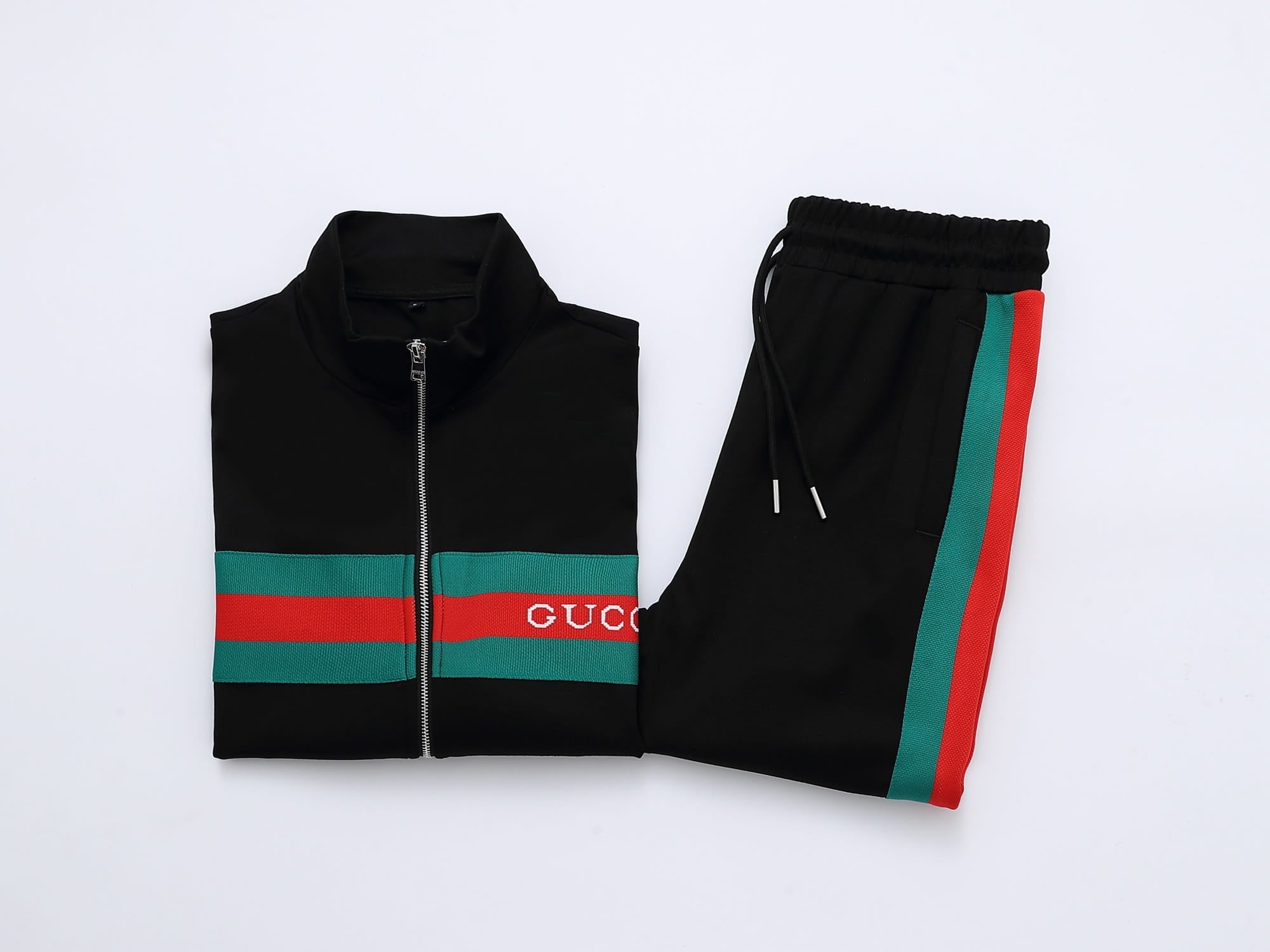 Gucci Web Stripe Tracksuit Set - Black Technical Knit Zip Jacket
