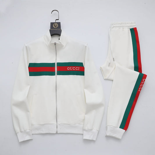 Gucci Web Stripe Tracksuit Set - White Technical Knit Zip Jacket & Pants
