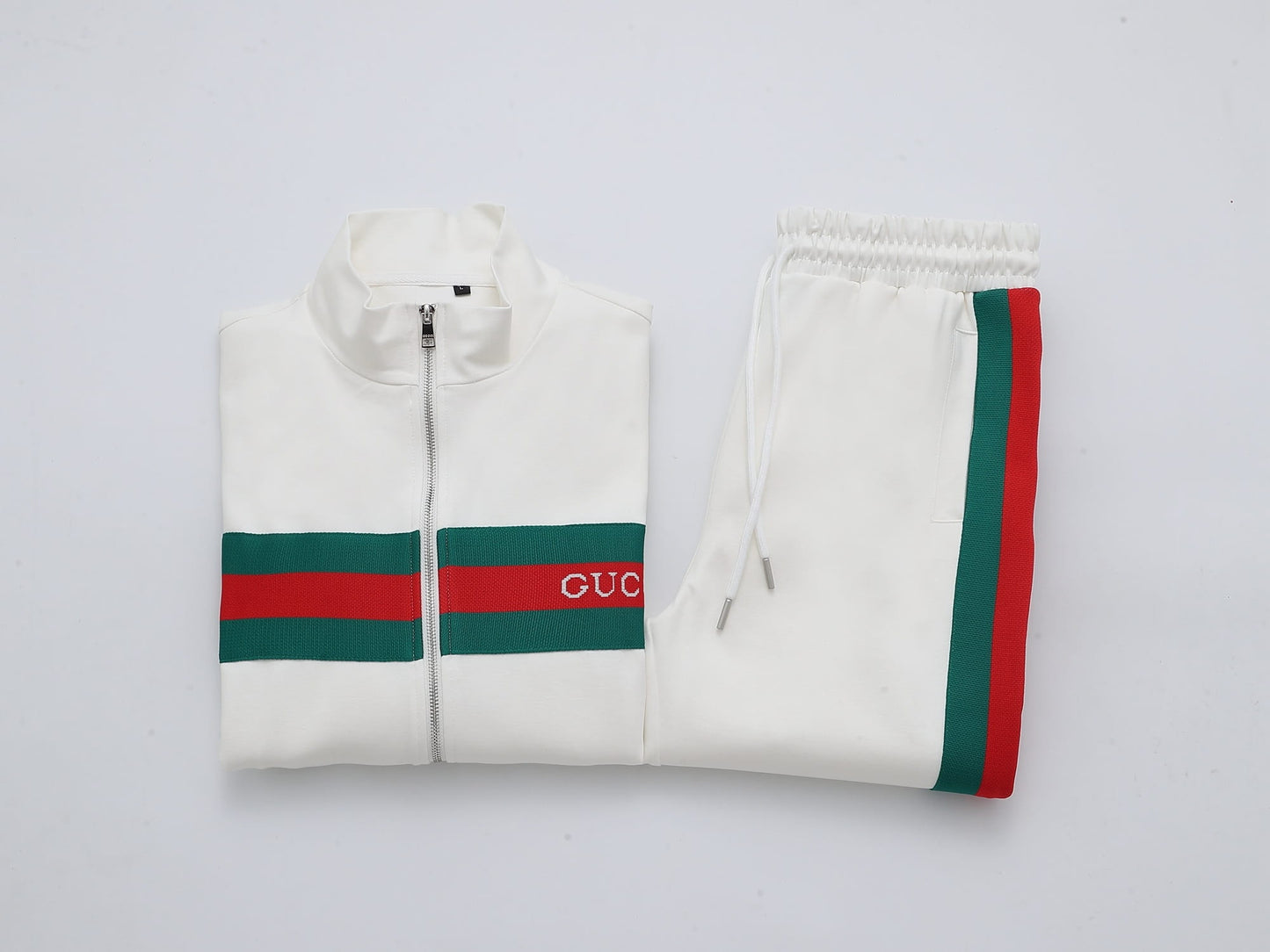 Gucci Web Stripe Tracksuit Set - White Technical Knit Zip Jacket & Pants