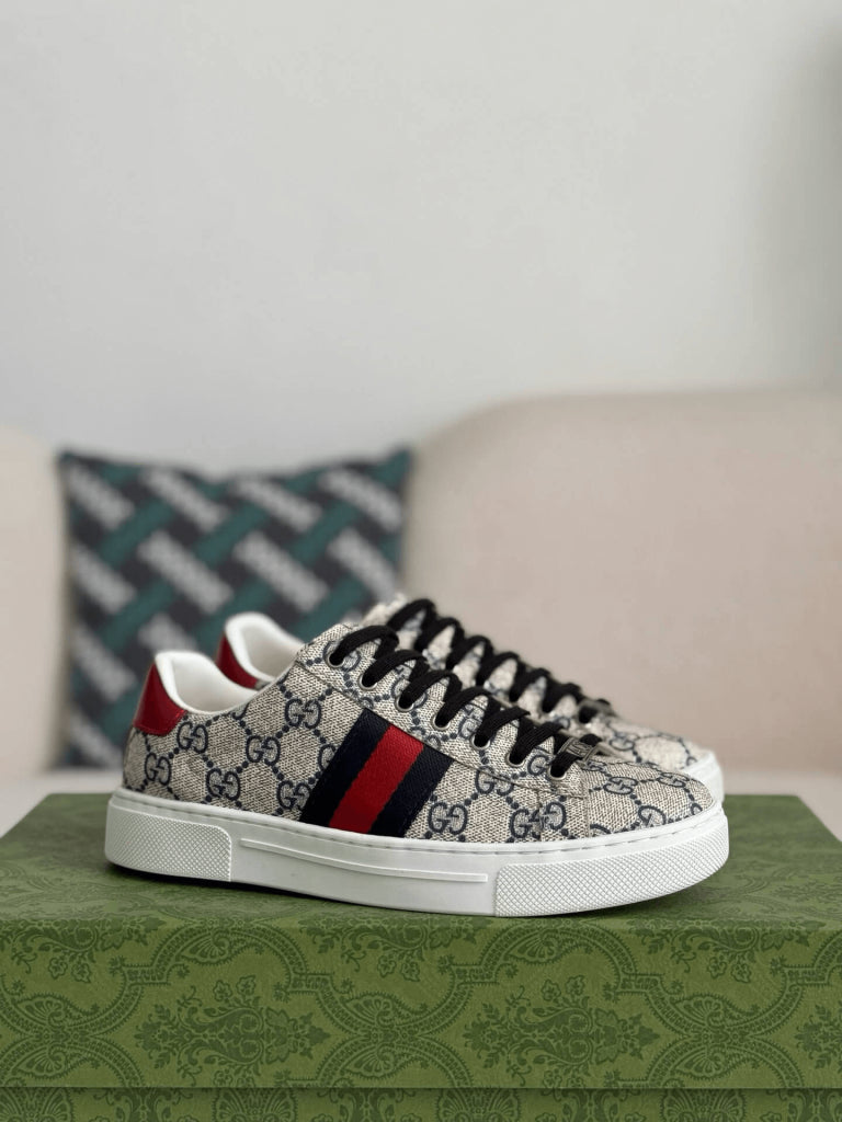 Gucci Ace Sneaker – Beige & Blue GG Supreme Canvas