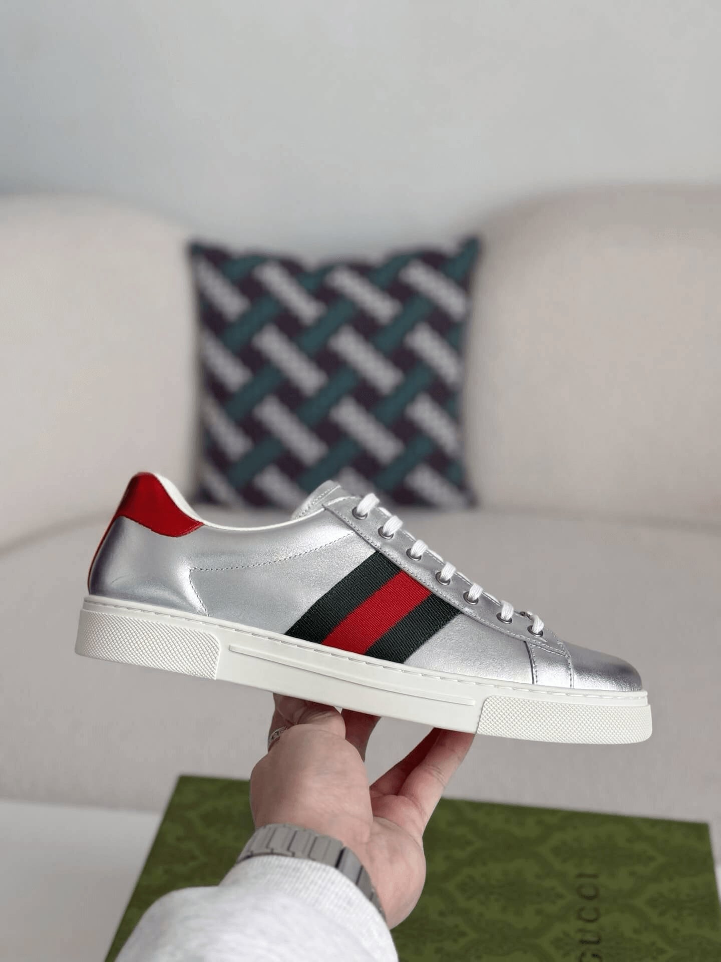 Gucci Ace Sneaker – Metallic Silver Leather