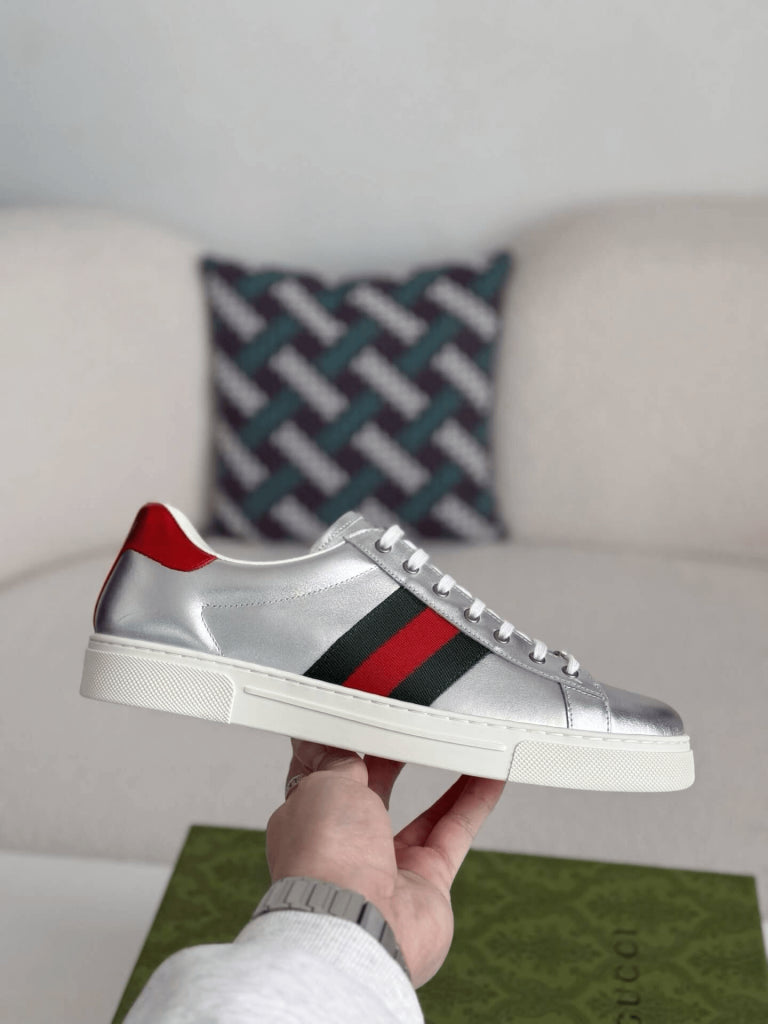 Gucci Ace Sneaker – Metallic Silver Leather