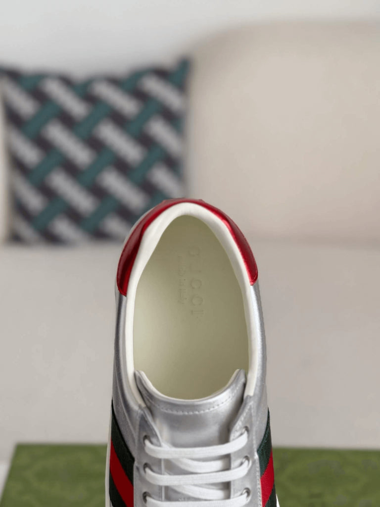 Gucci Ace Sneaker – Metallic Silver Leather
