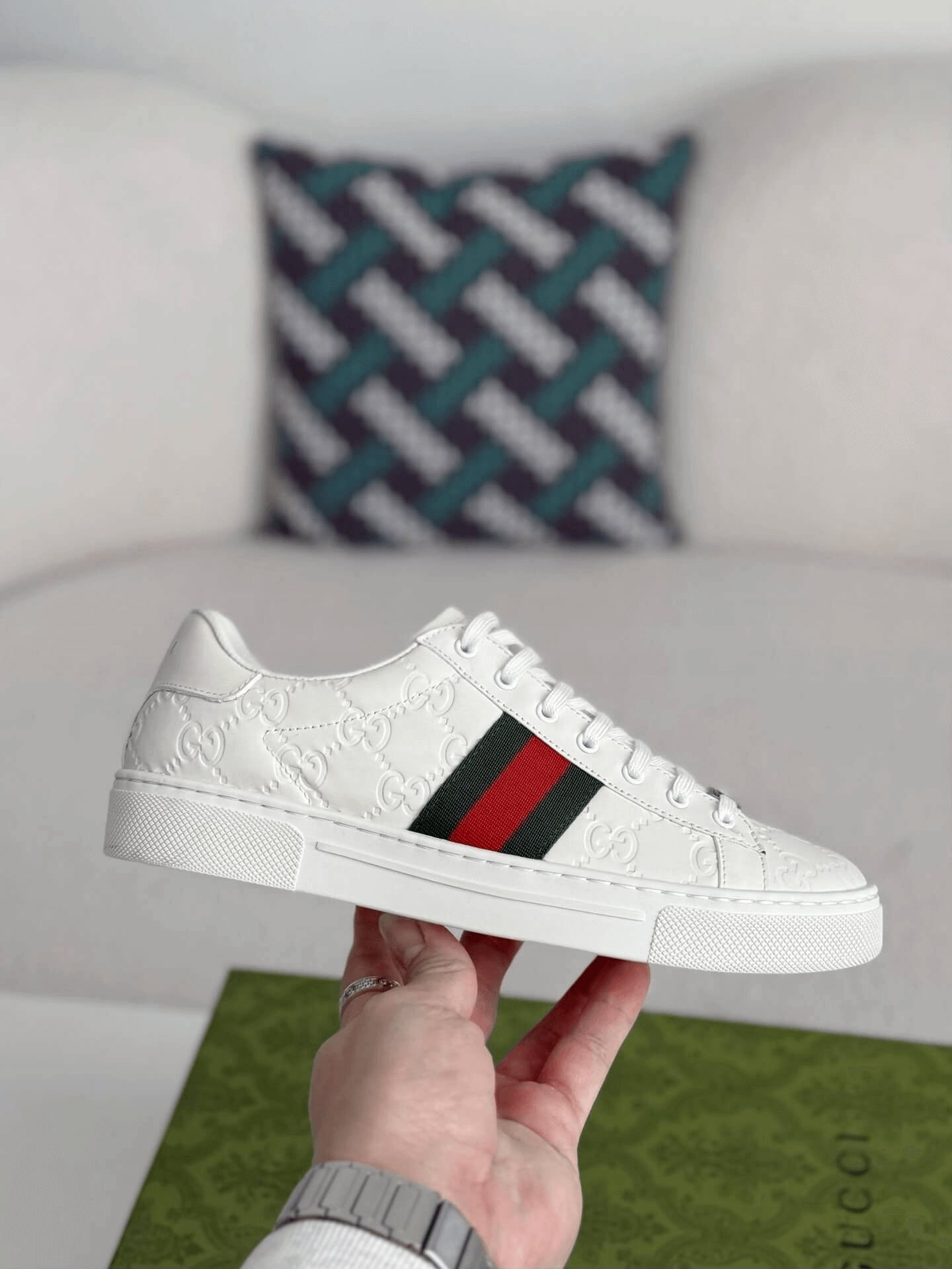 Gucci Ace Sneaker – White GG Embossed Leather