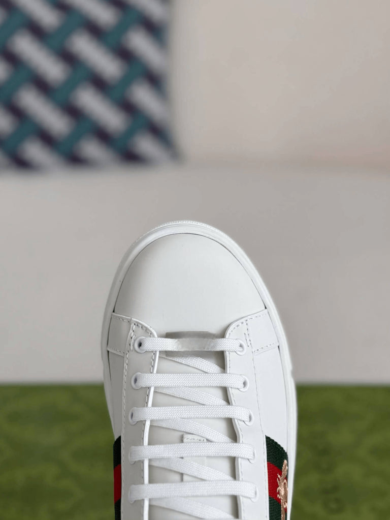 Gucci Ace Sneaker – White Leather with Embroidered Bee – HolloShoe