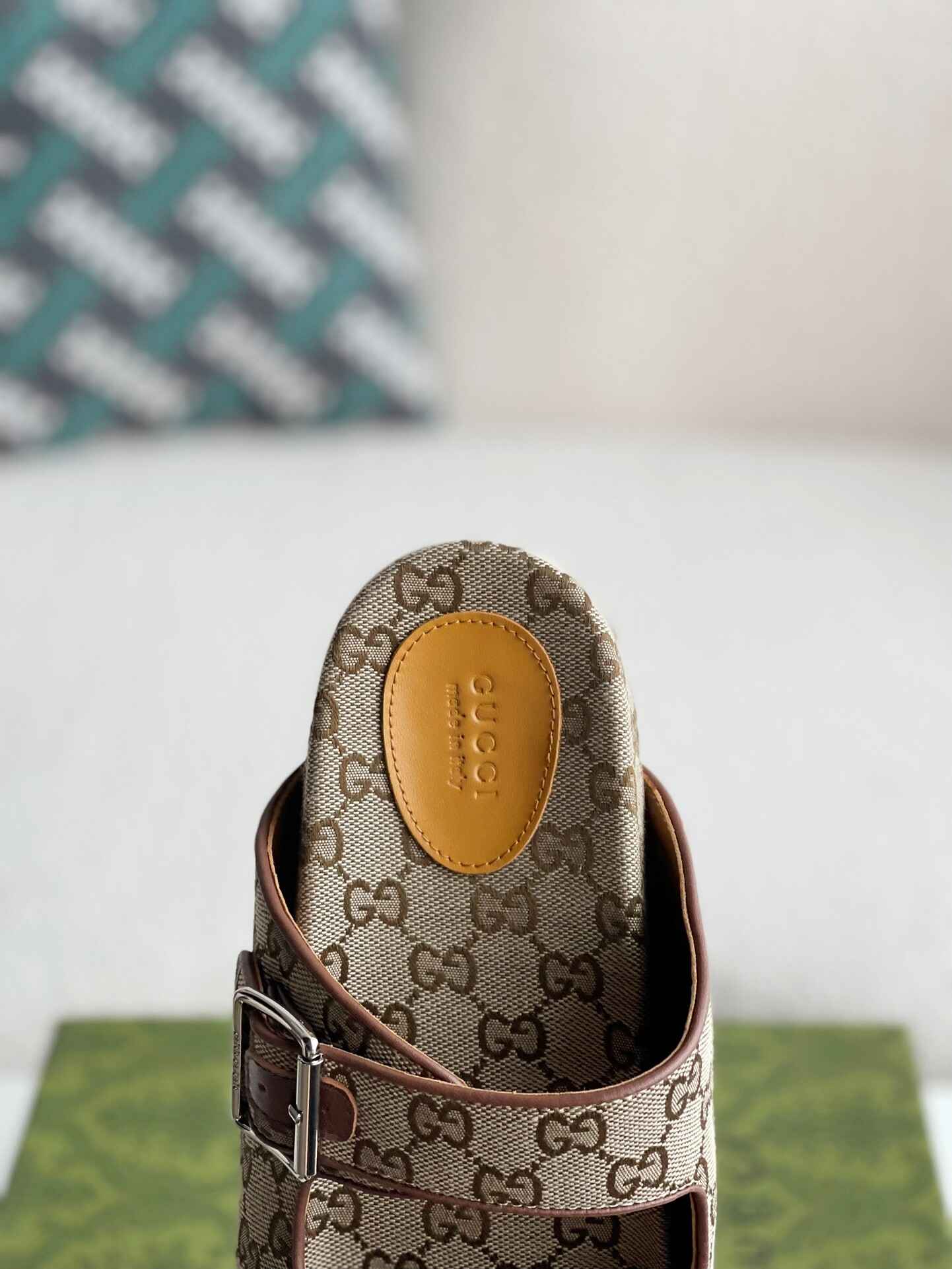 Gucci GG Supreme Slide Sandal – Beige & Ebony Canvas with Double Buckle