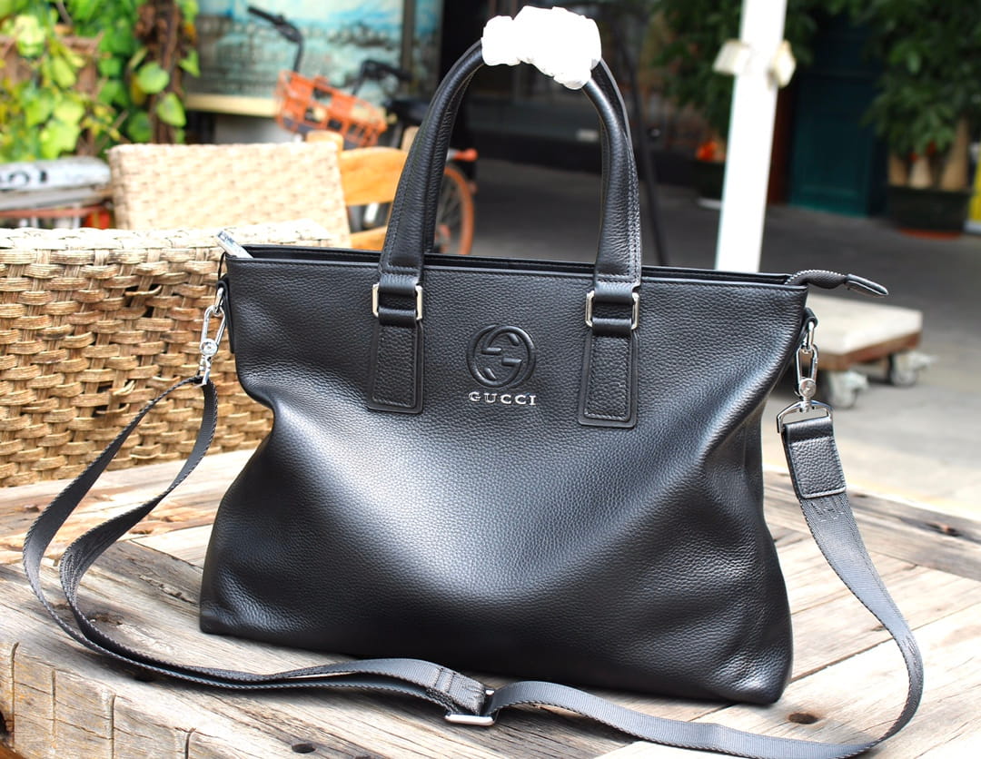 Gucci Interlocking G Tote Bag Shoulder Leather - Black
