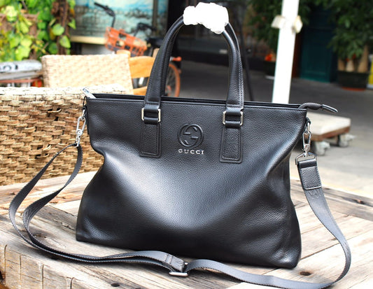 Gucci Interlocking G Tote Bag Shoulder Leather - Black