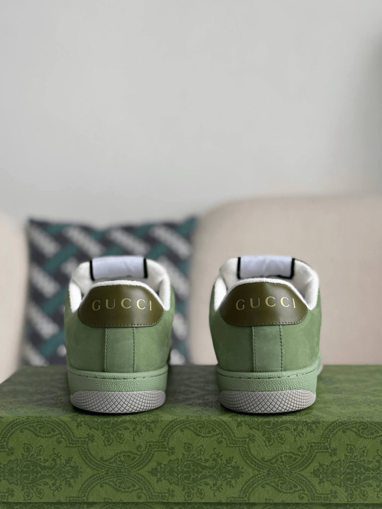 Gucci Low-Top Sneaker – Green Suede & Crystal GG Canvas