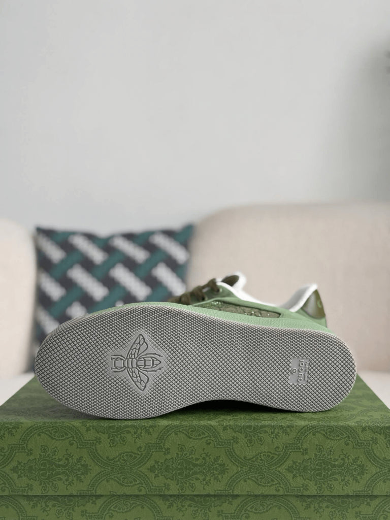 Gucci Low-Top Sneaker – Green Suede & Crystal GG Canvas