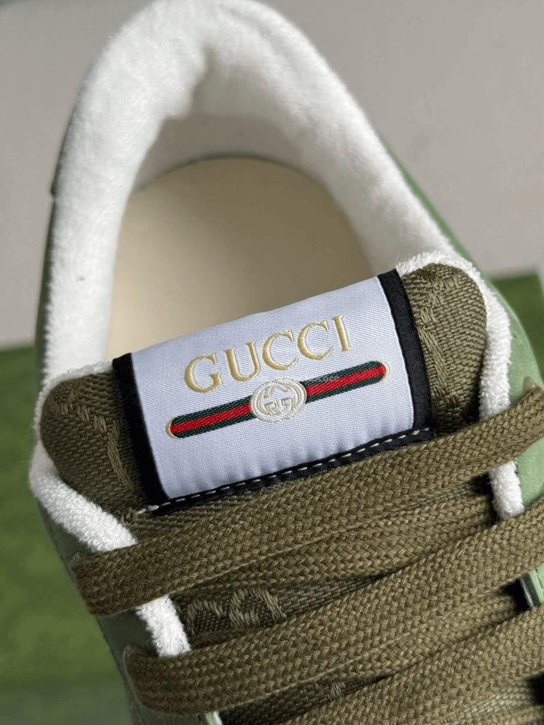 Gucci Low-Top Sneaker – Green Suede & Crystal GG Canvas