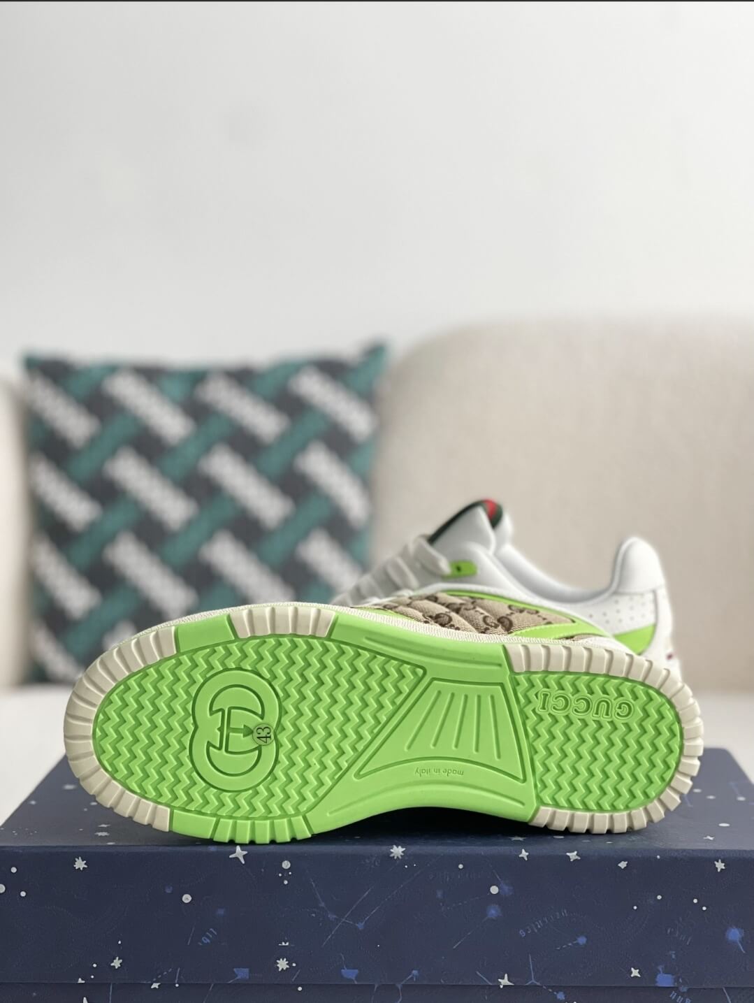 Gucci Mac80 Sneaker – White, Neon Green & GG Supreme Canvas