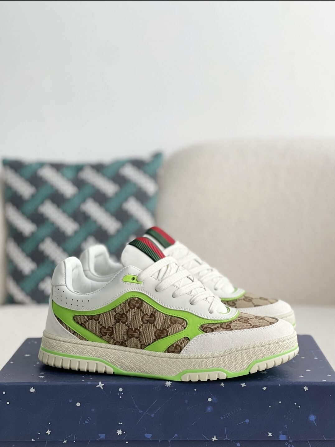 Gucci Mac80 Sneaker – White, Neon Green & GG Supreme Canvas