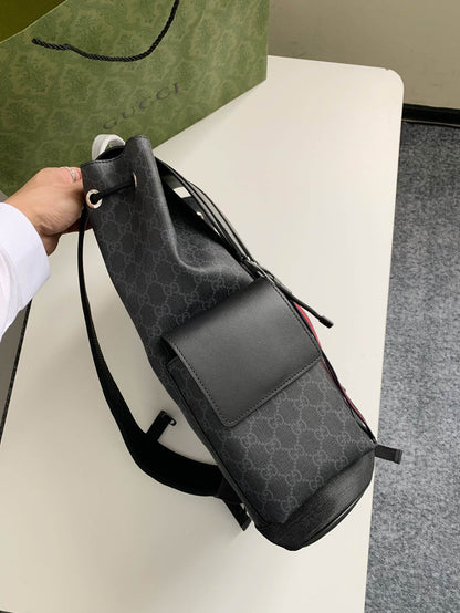 Gucci Men's Black Stripe GG Supreme Backpack.