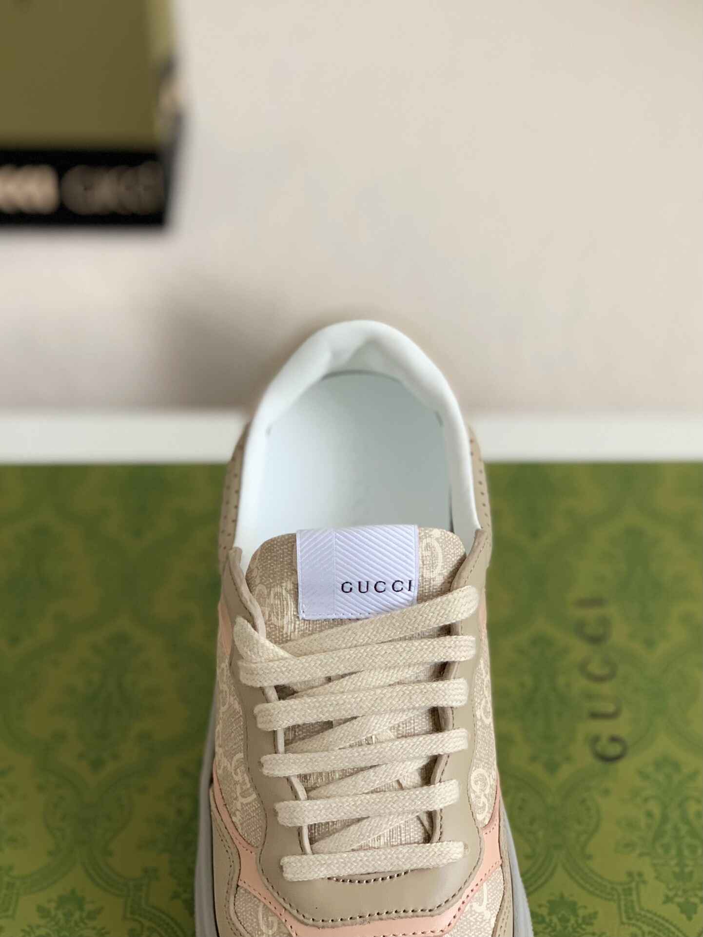 Gucci Re-Web Sneaker – Beige GG Canvas & Pink Leather