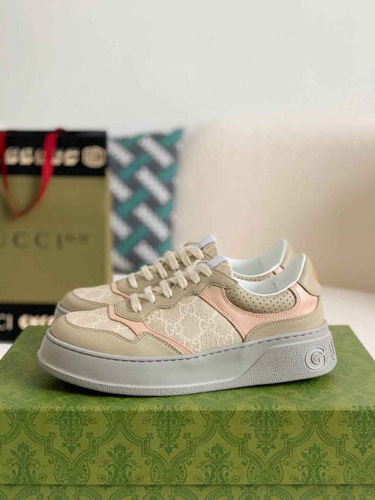 Gucci Re-Web Sneaker – Beige GG Canvas & Pink Leather