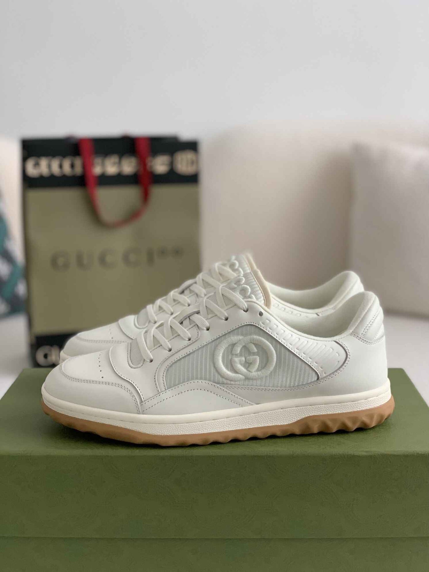 Gucci Re-Web Sneaker – White Leather & Gum Sole
