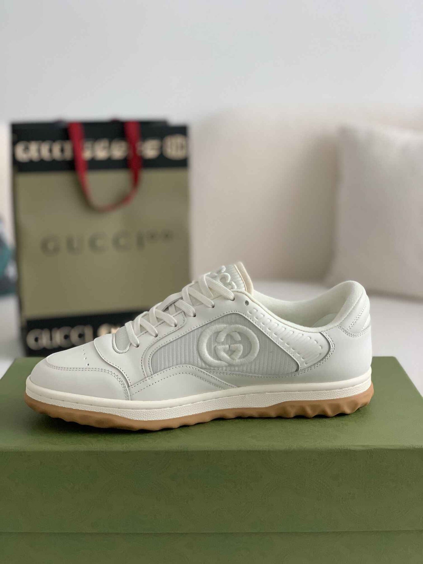 Gucci Re-Web Sneaker – White Leather & Gum Sole