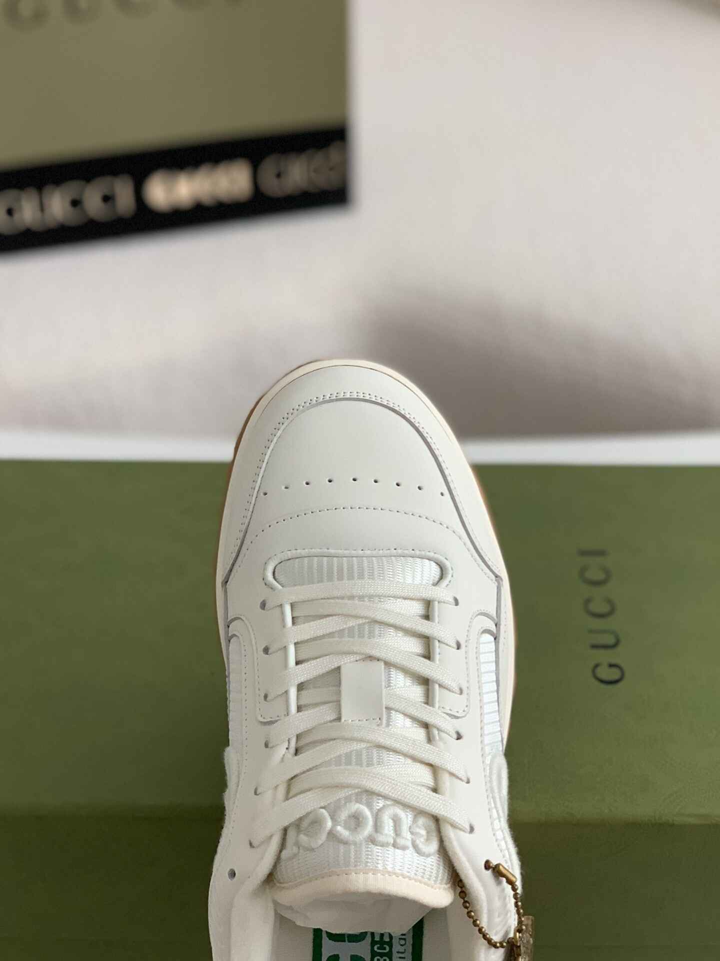 Gucci Re-Web Sneaker – White Leather & Gum Sole