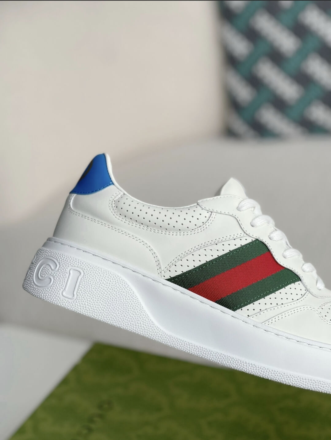 Gucci Re-Web Sneaker – White Leather with Green & Red Web – HolloShoe