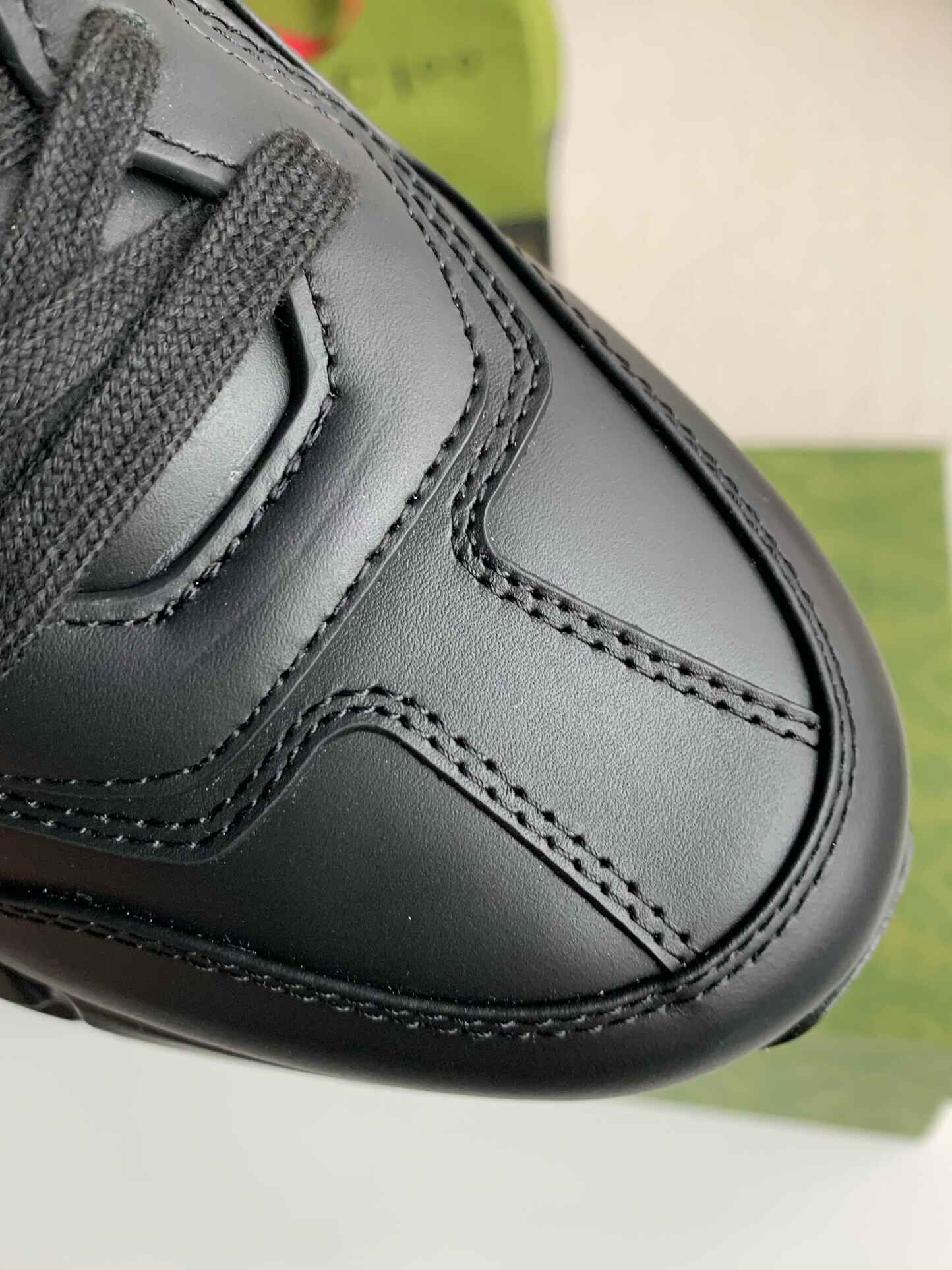 Gucci Rhyton Sneaker – Black Leather with White Interlocking G