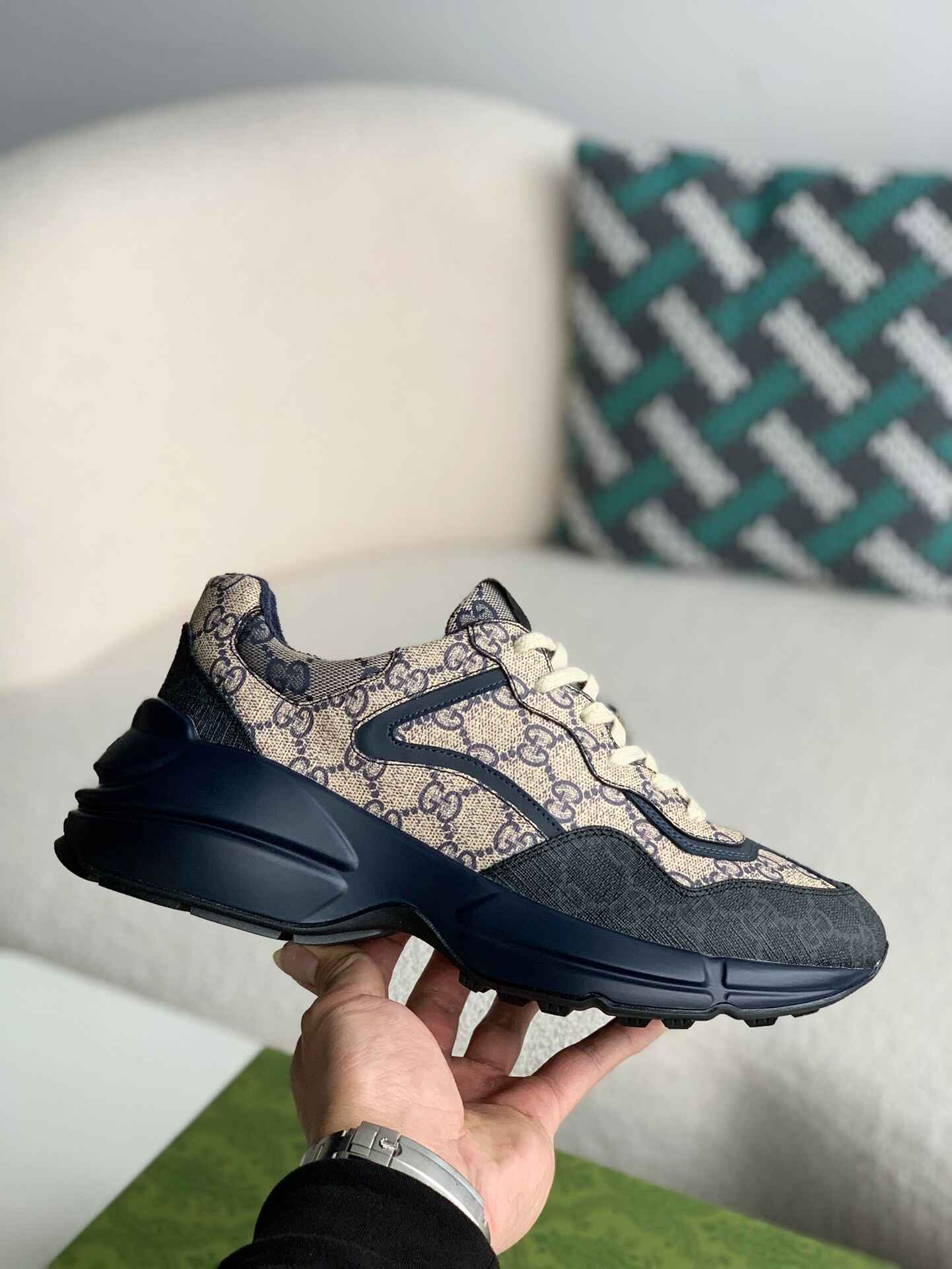 Gucci Rhyton Sneaker – Blue & Beige GG Supreme Canvas