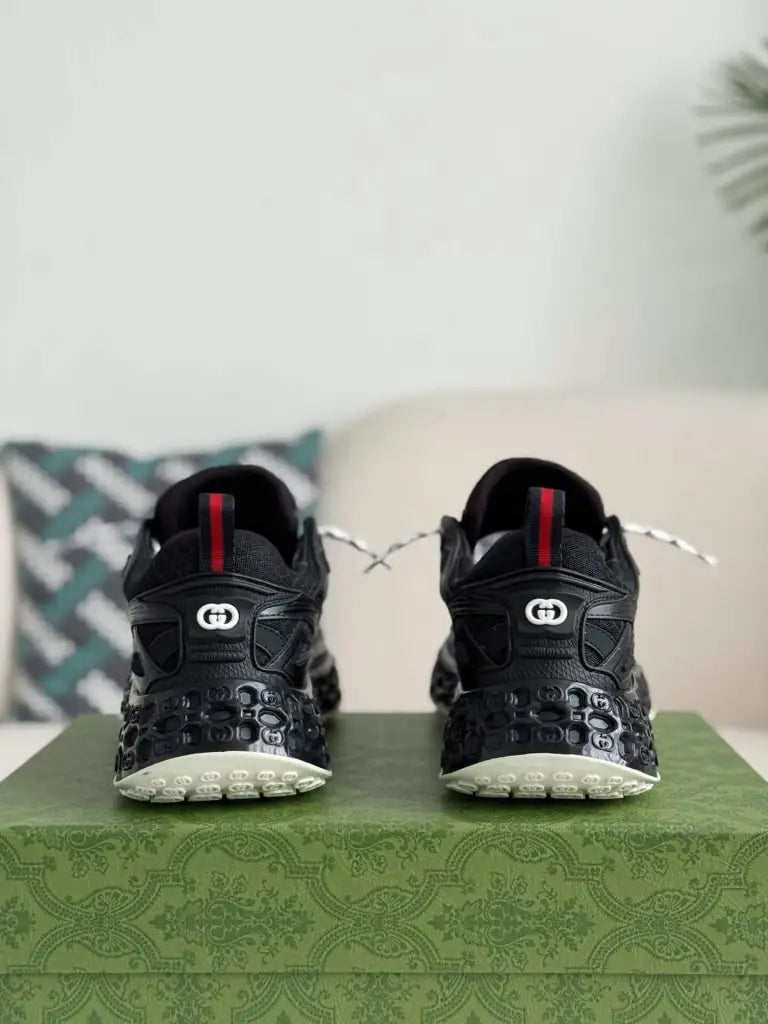 Gucci Run Sneaker – Black Technical Mesh & Rubber – HolloShoe display picture 1