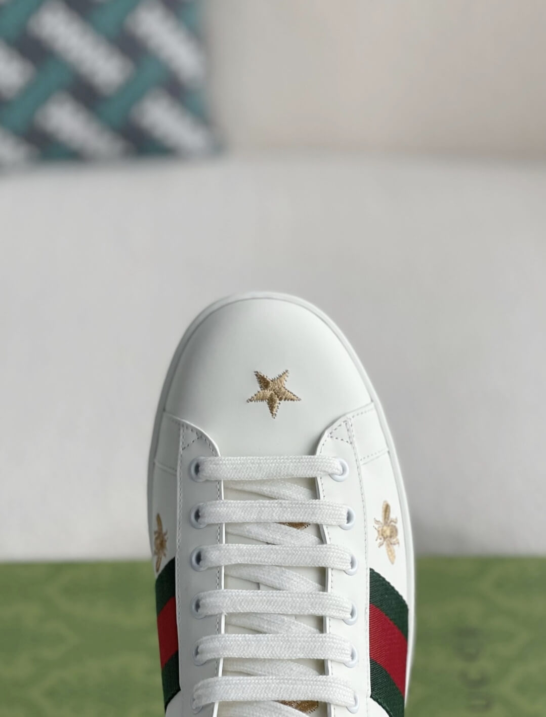 Gucci Ace Bee & Star Embroidered Web Stripe Sneaker White Leather