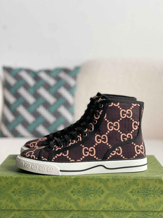Gucci Tennis 1977 High-Top Sneaker – Black & Pink GG Nylon
