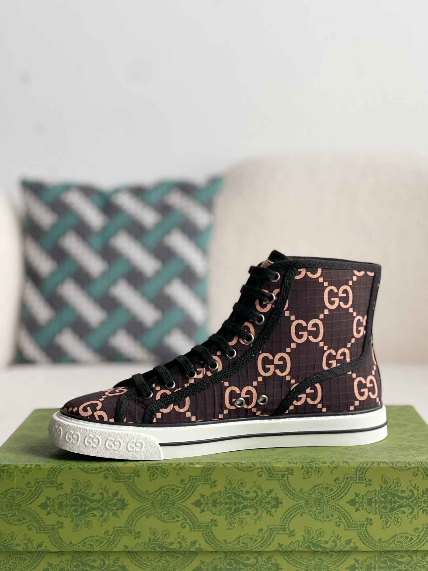Gucci Tennis 1977 High-Top Sneaker – Black & Pink GG Nylon