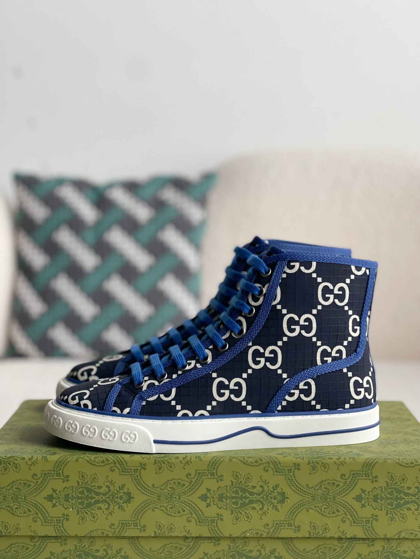 Gucci Tennis 1977 High-Top Sneaker – Blue & White GG Nylon