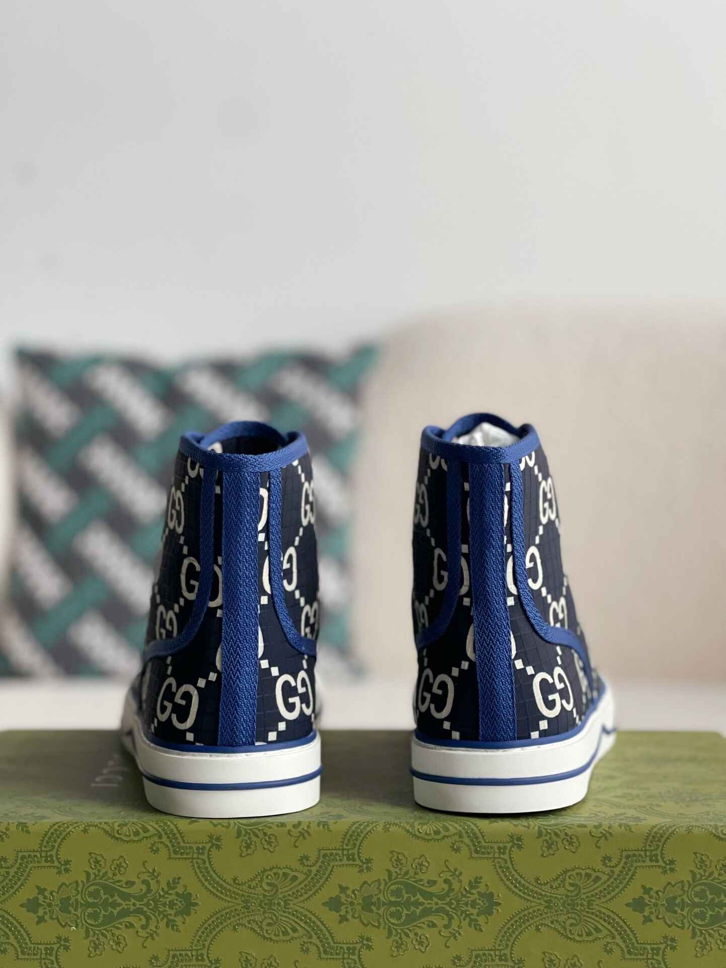 Gucci Tennis 1977 High-Top Sneaker – Blue & White GG Nylon