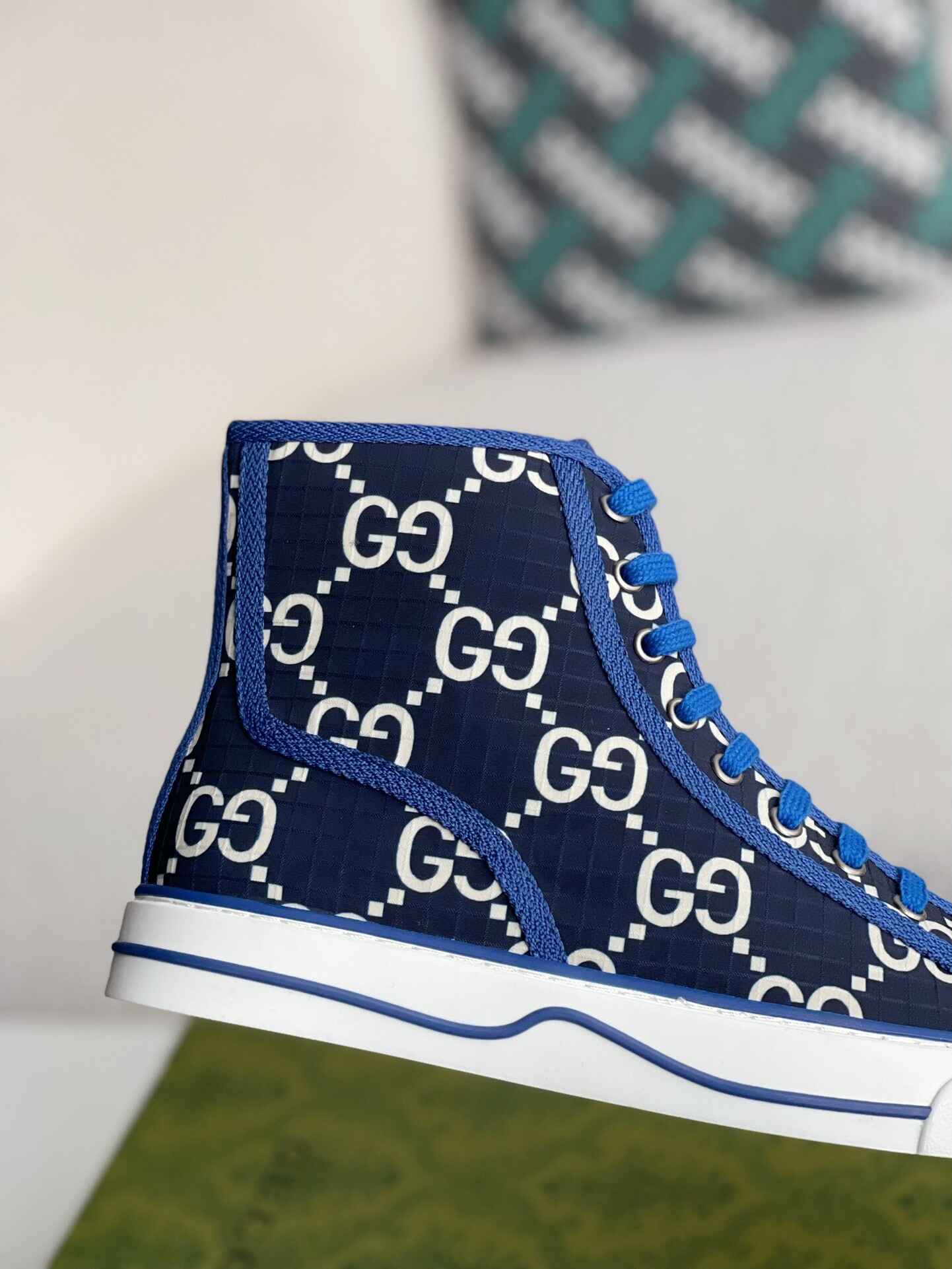 Gucci Tennis 1977 High-Top Sneaker – Blue & White GG Nylon