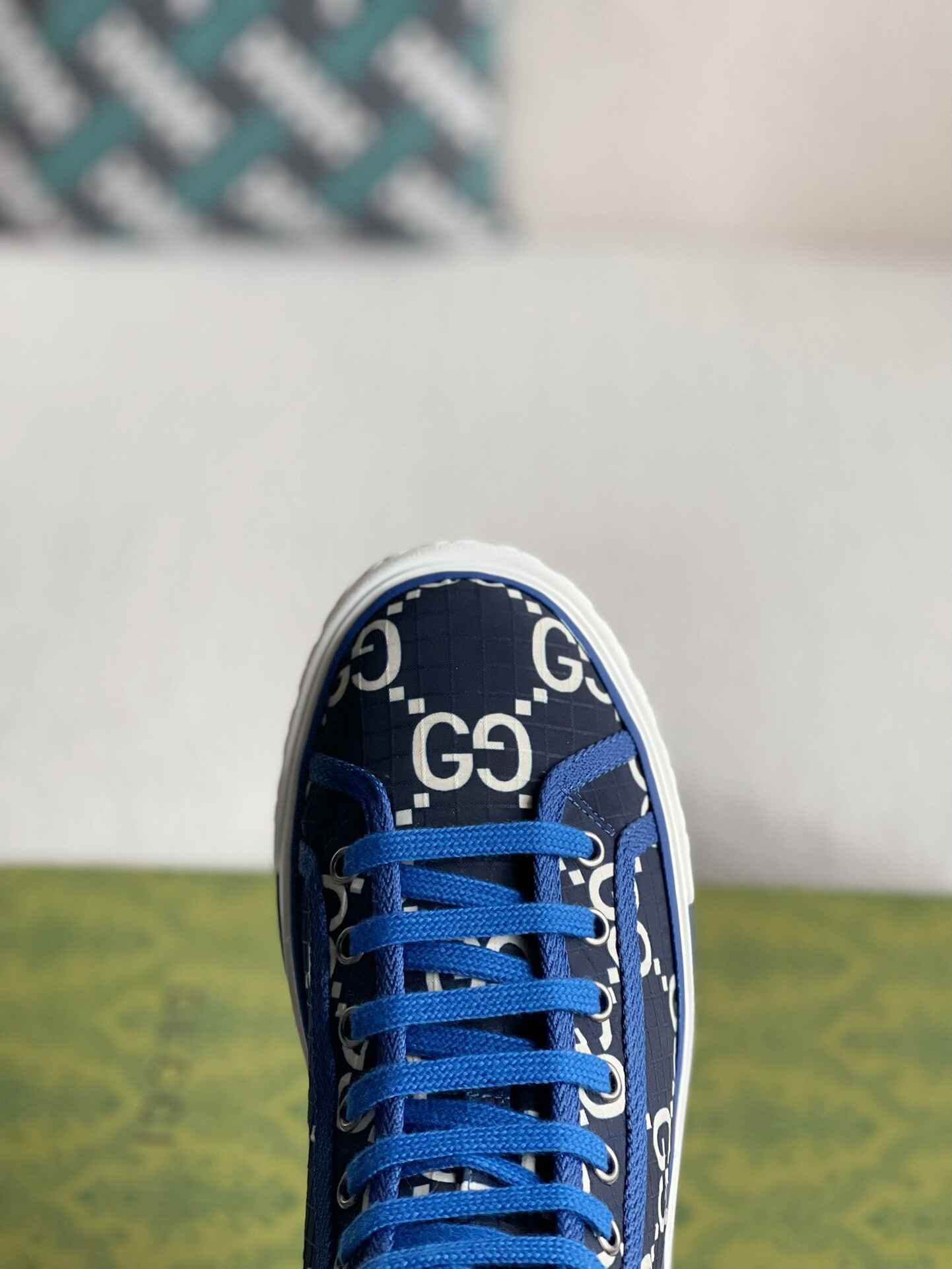 Gucci Tennis 1977 High-Top Sneaker – Blue & White GG Nylon – HolloShoe