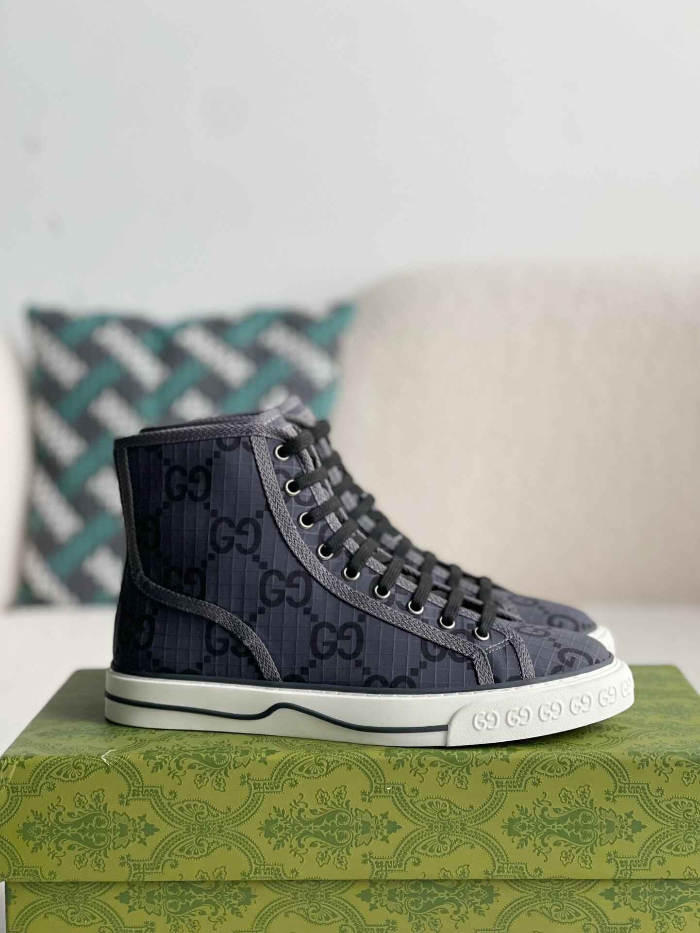 Gucci Tennis 1977 High-Top Sneaker – Charcoal & Black GG Nylon