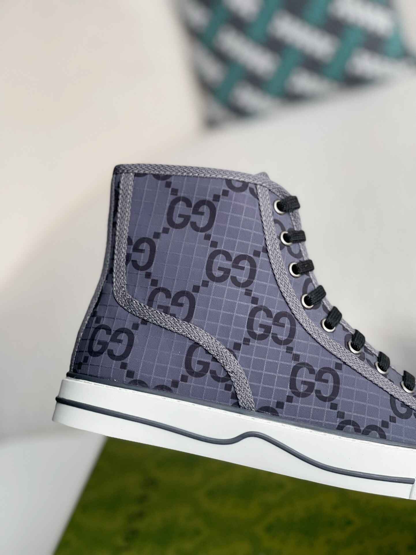 Gucci Tennis 1977 High-Top Sneaker – Charcoal & Black GG Nylon