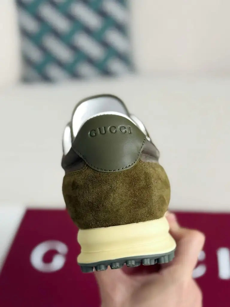 Gucci Web Runner Sneaker – Olive Green GG Canvas & Suede