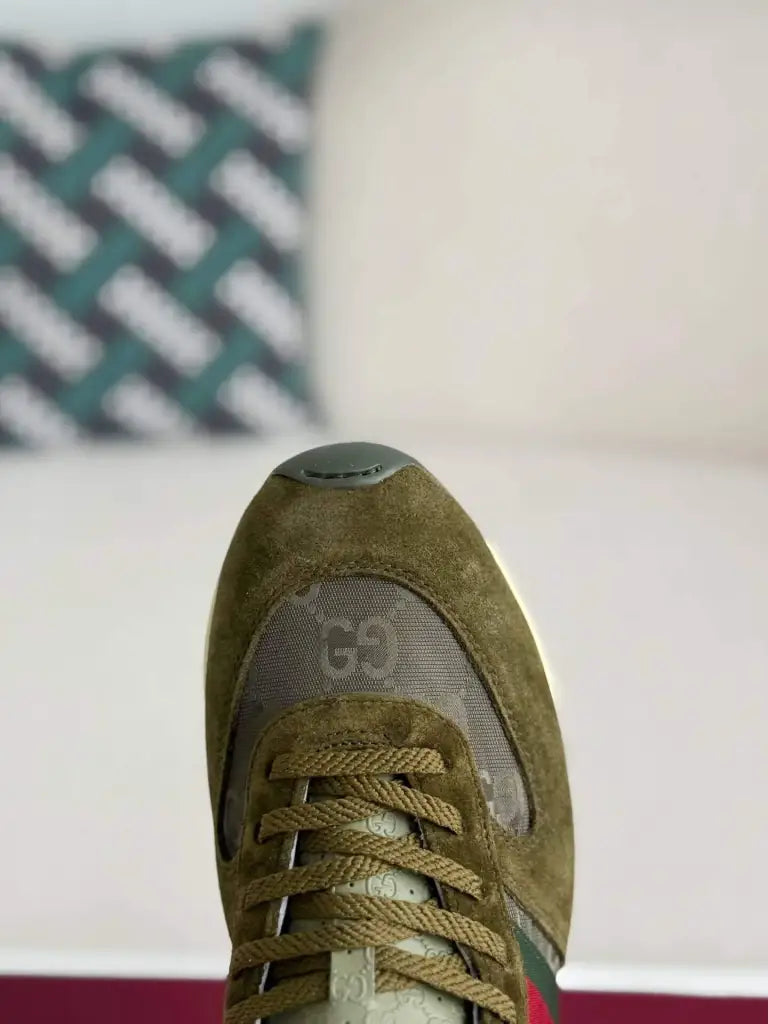 Gucci Web Runner Sneaker – Olive Green GG Canvas & Suede