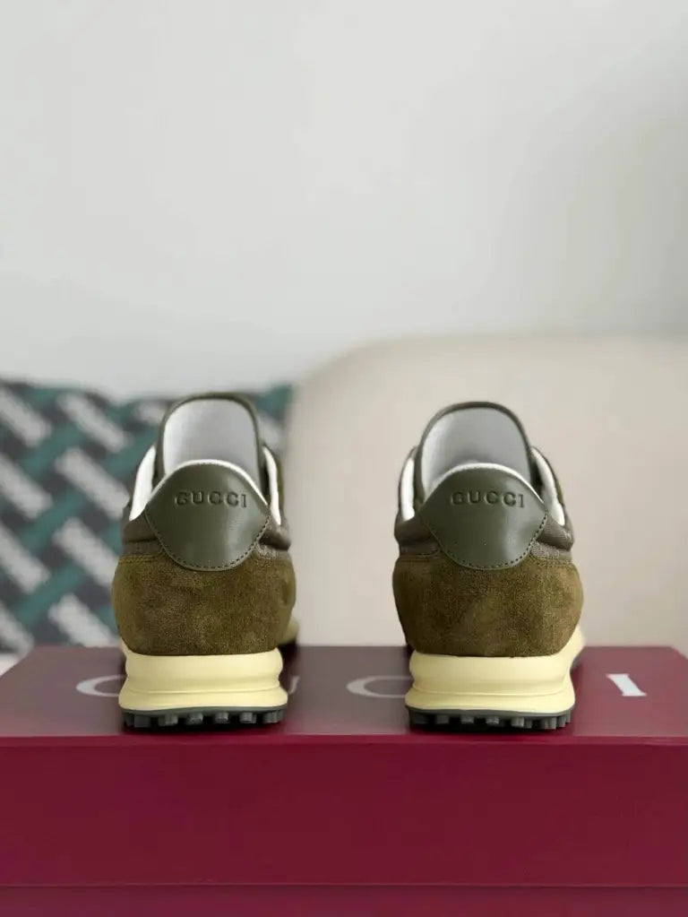 Gucci Web Runner Sneaker – Olive Green GG Canvas & Suede
