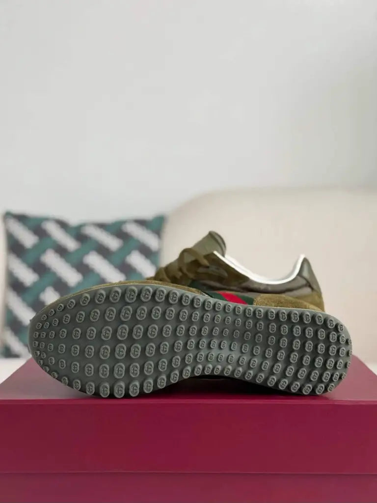 Gucci Web Runner Sneaker – Olive Green GG Canvas & Suede