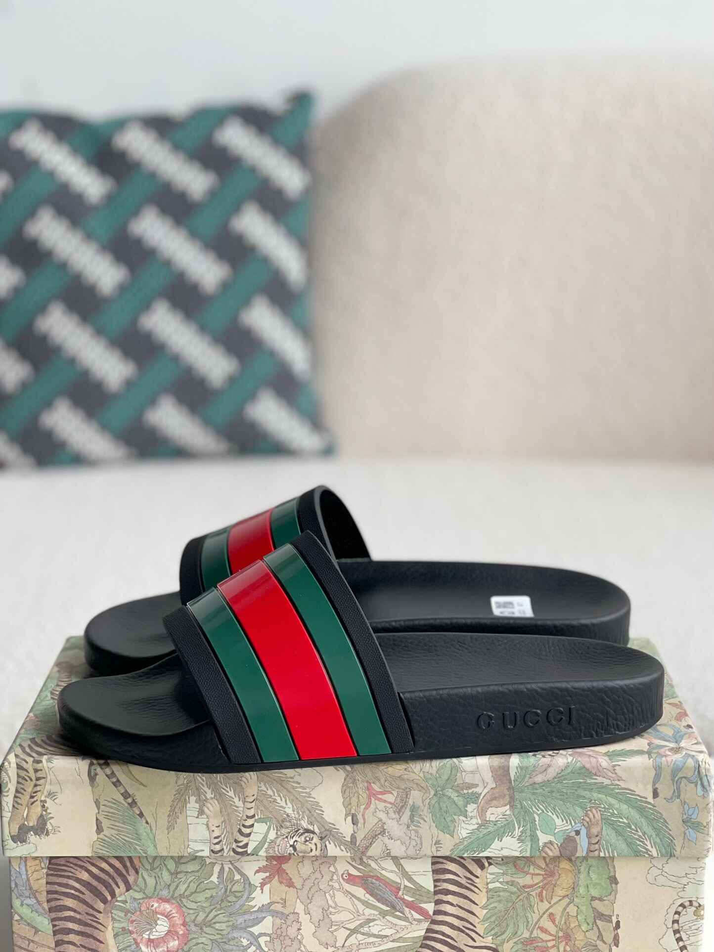 Gucci Web Slide Sandal – Black Rubber with Green & Red Web
