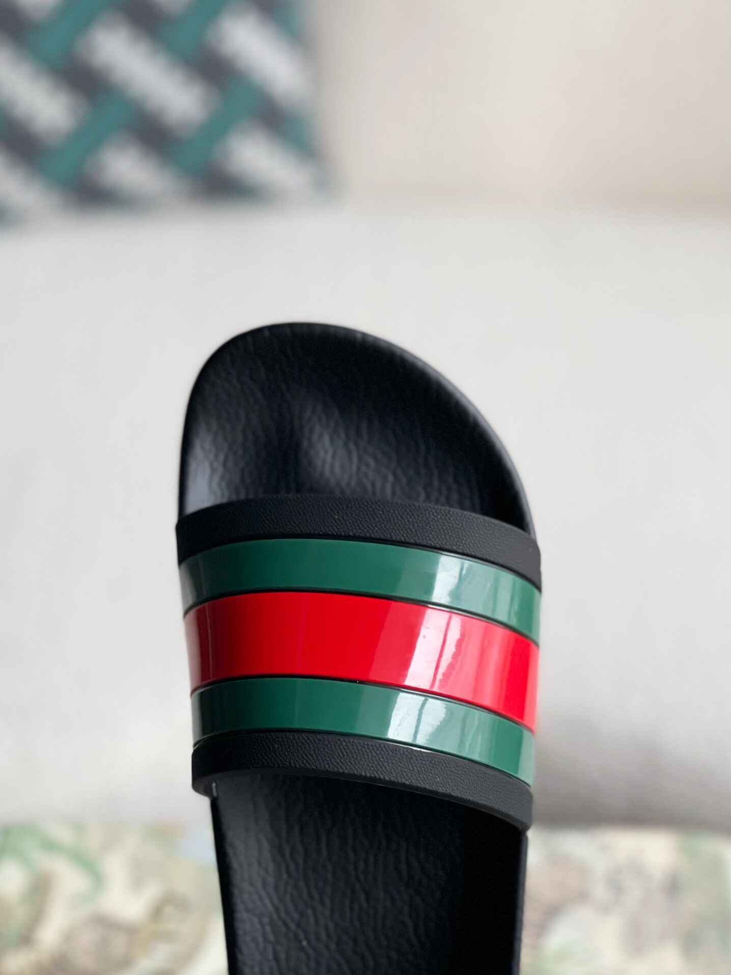 Gucci Web Slide Sandal – Black Rubber with Green & Red Web