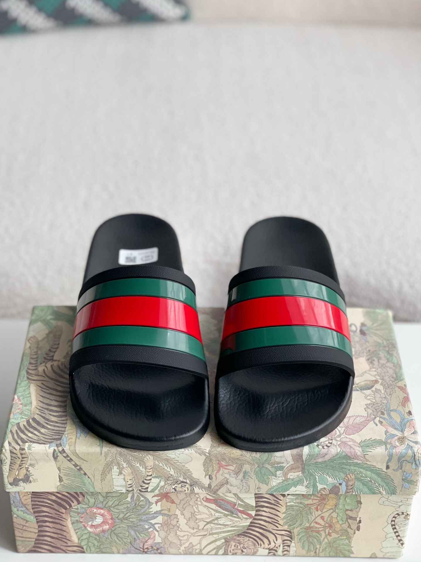Gucci Web Slide Sandal – Black Rubber with Green & Red Web