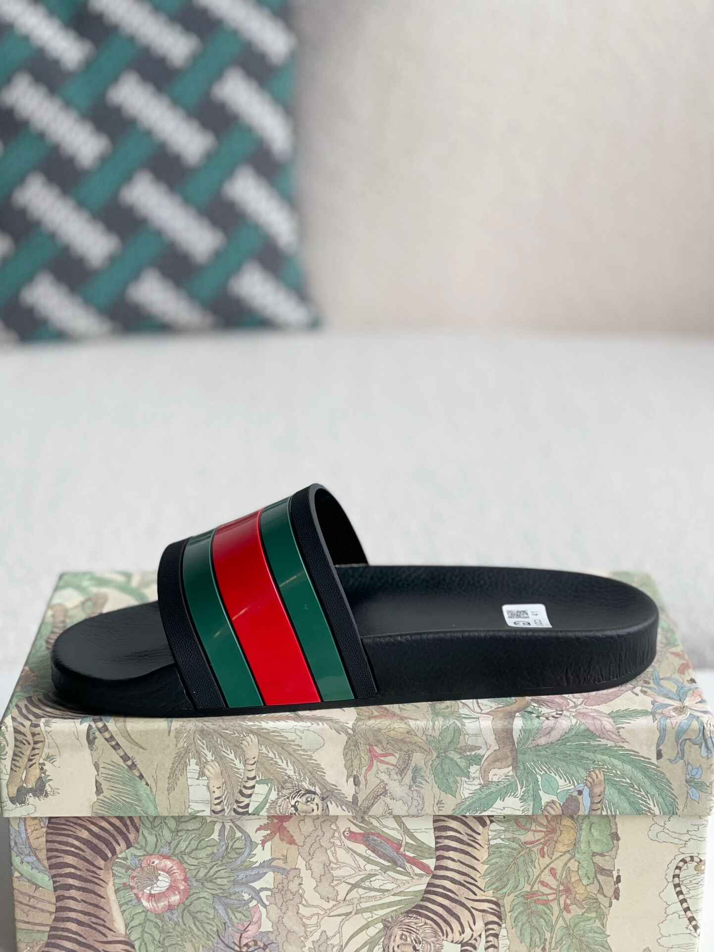 Gucci Web Slide Sandal – Black Rubber with Green & Red Web