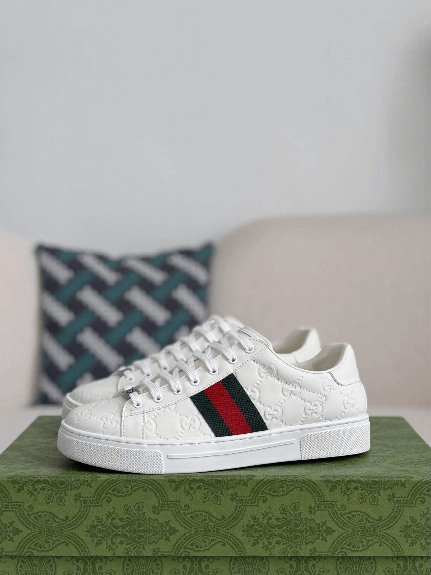 Gucci Ace Sneaker GG Embossed Leather with Web Stripe – Hollo Shoe