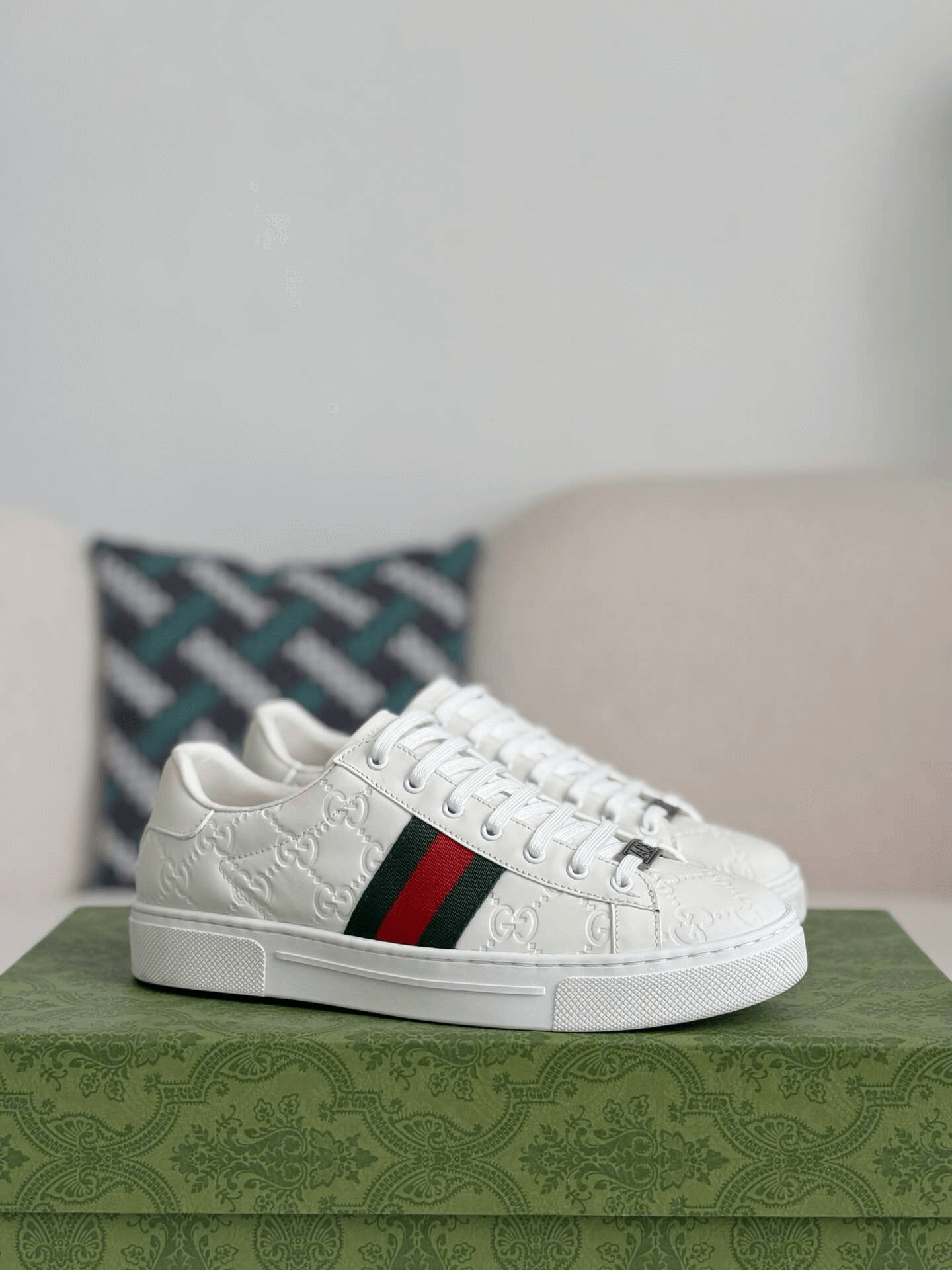 Gucci Ace Sneaker GG Embossed Leather with Web Stripe