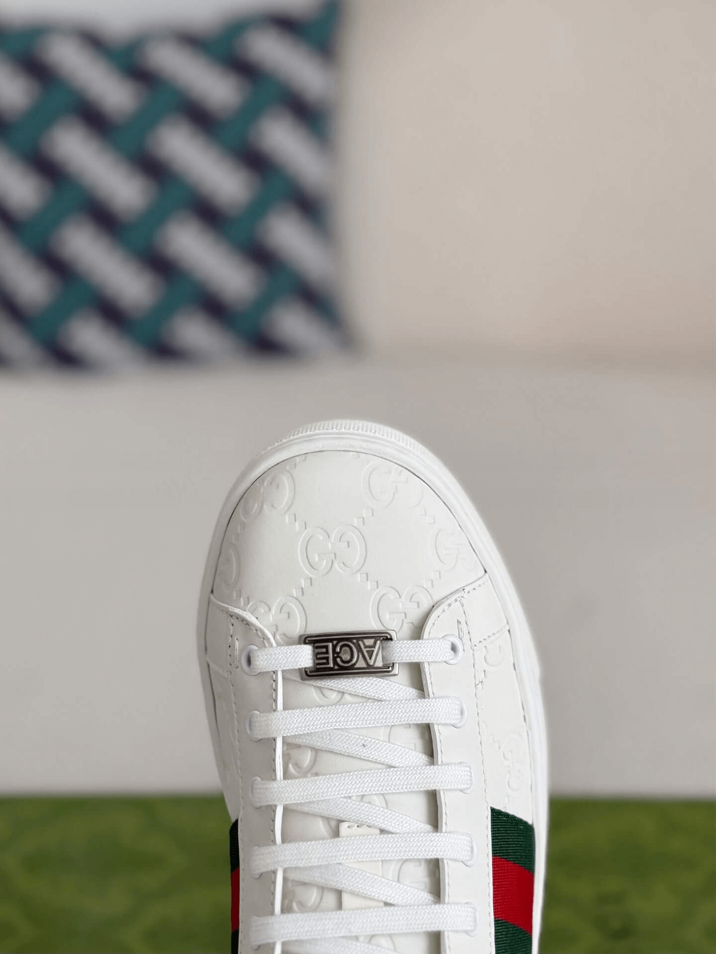 Gucci Ace Sneaker GG Embossed Leather with Web Stripe 44