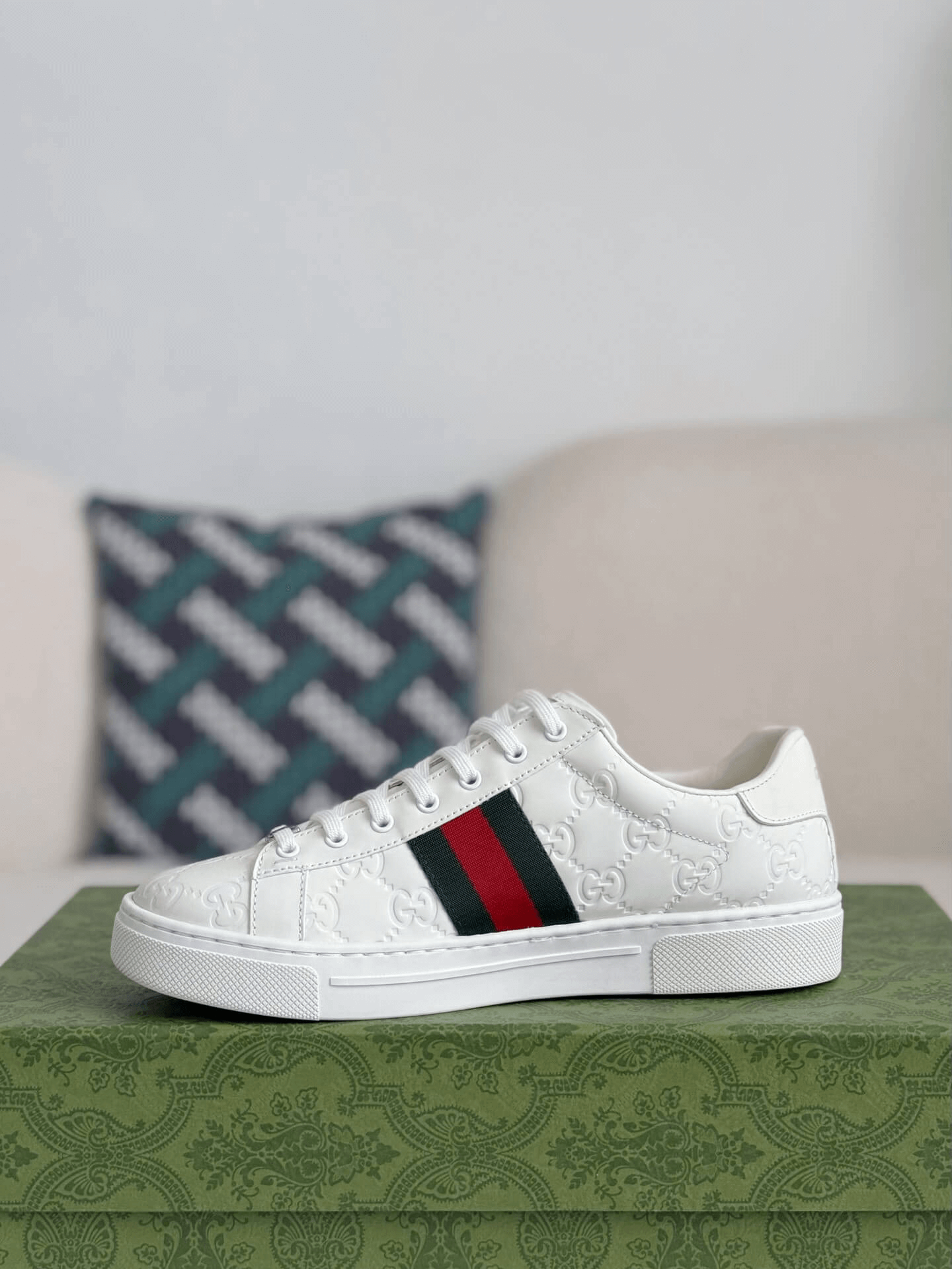 Gucci Ace Sneaker GG Embossed Leather with Web Stripe