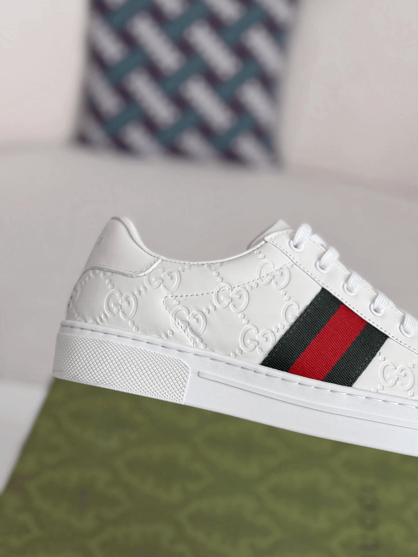 Gucci Ace Sneaker GG Embossed Leather with Web Stripe